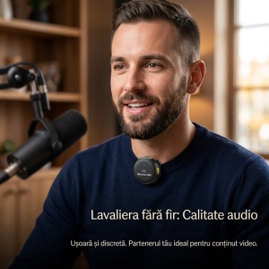 [Set 2x] Lavaliera Wireless Type-C cu Carcasa Incarcare, Noise Reduction, 2.4GHz, Autonomie 40h, LWS 5, Negru - Img 4