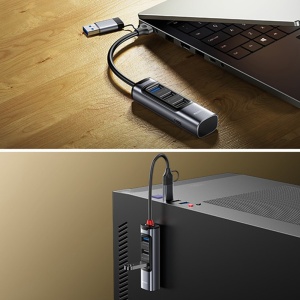 Statie de andocare 4in1, USB si Type-C la 3x USB 2.0, 1x USB 3.0, 5Gbps, Aliaj Aluminiu, Yesido, Gri - Img 4