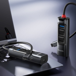 Statie de andocare 5in1, Type-C la 3x USB, Mini DisplayPort 4K, PD 100W, Yesido, Gri - Img 2