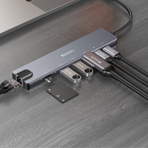 Statie de andocare 8in1, Type-C, HDMI 4K, RJ45, PD 100W, Yesido, Gri - Img 4