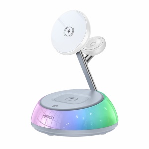 Statie de incarcare wireless 3in1, MagSafe, Lumini RGB, 20W, Yesido, Negru