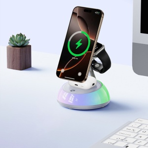 Statie de incarcare wireless 3in1, MagSafe, Lumini RGB, 20W, Yesido, Negru - Img 3