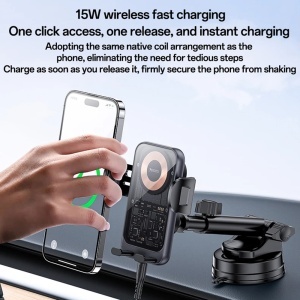 Suport auto cu incarcare wireless, 15W, Ventuza, Dashboard si Parbriz, Yesido, Negru - Img 2