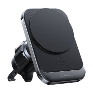 Suport Auto MagSafe cu Incarcare Wireless, 15W, Prindere Grila Ventilatie, Buton One-Click, Forma Patrat, Lisen YL0223070009, Negru