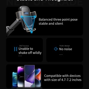 Suport auto telefon, Gravity Grip, Bord si parbriz, Brat ajustabil, Yesido, Negru - Img 5