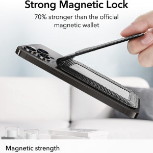 Suport portofel MagSafe, piele ecologica, pliabil, ESR - Fibra Carbon - Img 3