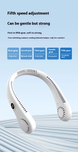 Ventilator Modern, Ultra portabil, Pozitionare pe Gat, 5 Trepte de Viteza, Flexibil, Albastru - Img 3