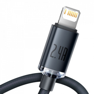 Cablu de date USB la Lightning, 2.4A, 2m, Baseus Crystal Shine (CAJY000101) - Negru - Img 4