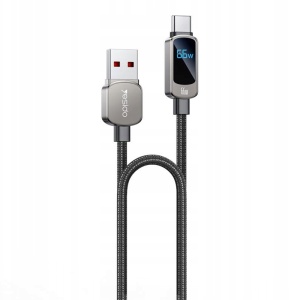 Cablu de date, USB la Type-C, 66W, Display LED, 1.2m, Yesido, Negru
