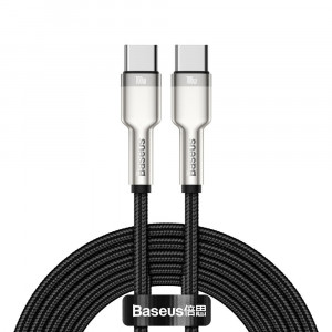 Cablu Type-C to Type-C, Super Fast Charge, 100W, 480Mbps, 20V, 5A, 2m - Baseus Cafule Series Metal (CATJK-D01) - Black - Img 1