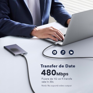 Cablul USB-C la USB-C, Super Fast Charging PD 100W, 480Mbps, Compatibil cu MacBook Pro, iPhone 15, Samsung Galaxy S24/S23/S22, iPad Pro 2022, Dell XPS, Huawei Mate 60, Switch, Pixel 8 Pro, 1m - Negru - Img 3