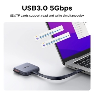 Card Reader Type-C la 2x SD, TF Card, 312MB/s, Ugreen CM898 - Gri - Img 6
