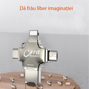Cititor de Carduri MicroSD + Adaptor USB, Type-C, Lightning, Micro-USB, Yesido (GS13) - Silver - Img 6