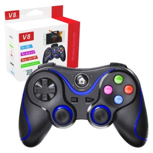 Controller Wireless V8, Compatibil Compatibil telefoane, tablete, TV Box, set cu sticker, Negru;albastru