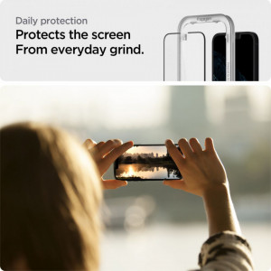 Folie sticla iPhone 13 / 13 Pro / iPhone 14, ALM Glas (2xPack) Spigen - Negru - Img 4