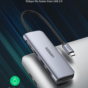 Hub 2xUSB, tip C PD100W, HDMI, SD, TF, Ugreen CM195 - Space Gray - Img 3