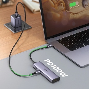 Hub USB-C, 2x USB, HDMI, RJ45, TF, SD Card, 4K, 100W, Ugreen, Gri - Img 2
