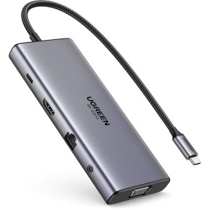 Hub USB-C la 3x Type-C, 2x USB, HDMI, RJ45, Jack 3.5mm, VGA, TF, SD Card, Ugreen, Gri - Img 2