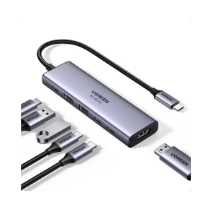 Hub USB-C la 3x Type-C, 2x USB3.2, HDMI, PD100W, 10 Gbps, 4K@60Hz, Ugreen, Gri - Img 2