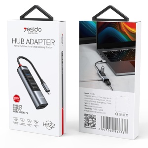 Hub, USB-C la HDMI 4K, 3x USB, PD 100W, Yesido, Gri - Img 7