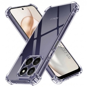Husa Honor 400 Smart din Silicon Slim, Antisoc, set cu sticker, Shockproof Clear Silicone, Fumuriu