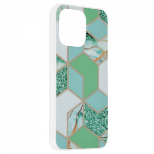 Husa iPhone 13 Pro Marble Series, Techsuit - Green Hex - Img 2
