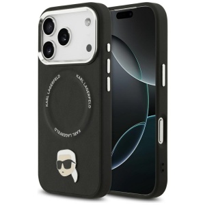 Husa iPhone 17 Pro - Karl Lagerfeld Leather Karl Pin MagSafe (KLHMP17LPSMLRKLK) - Black