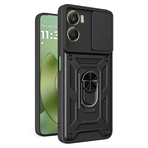 Husa Motorola Moto G06 cu Inel magnetic, Protectie camera, set cu sticker, CamShield, Negru