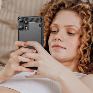 Husa Nothing Phone (3a) Lite din Silicon Slim, cu textura Fibra Carbon, set cu sticker, Carbon Silicone, Negru - Img 5