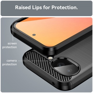 Husa pentru Google Pixel 10a, , din Silicon Slim, cu textura Fibra Carbon, Skyddar Carbon Silicone, set cu sticker, Negru - Img 3