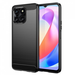 Husa pentru Honor X6a din silicon, Slim, cu textura Fibra Carbon - Negru