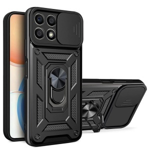Husa pentru Honor X8a, SKYDDAR INNOVATION, CamShield, Inel magnetic, set cu sticker, Negru
