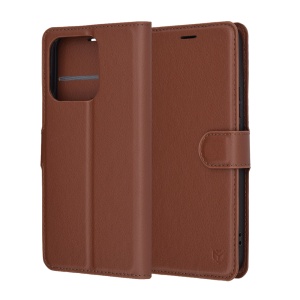 Husa pentru Honor X8c, SKYDDAR INNOVATION, Leather Wallet, tip Carte cu Portofel Interior, Finisaje Premium, set cu sticker, Maro - Img 6