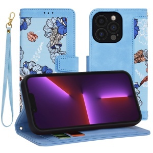 Husa pentru iPhone 13 Pro, SKYDDAR INNOVATION, Flipcraft din Piele Ecologică, Stand Integrat, Buzunare pentru Carduri, set cu sticker, Bleu