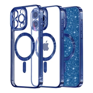 Husa pentru iPhone 13 Pro, SKYDDAR INNOVATION, Luxury Glitter Magsafe, Antisoc, Fundal Detasabil 2-in-1, Protectie Superioara, Margini Ridicate, Albastru, set cu sticker