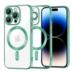 Husa pentru iPhone 14 Pro, SKYDDAR INNOVATION, Luxury Shield Magsafe, Protectie Antisoc, Verde deschis, set cu sticker