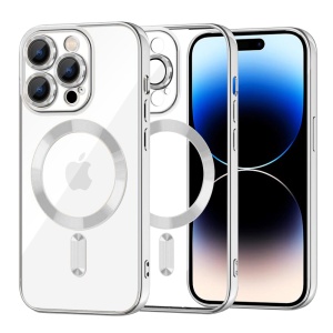 Husa pentru iPhone 14 Pro, SKYDDAR INNOVATION, Luxury Shield Magsafe, Protectie Antisoc, Argintiu, set cu sticker