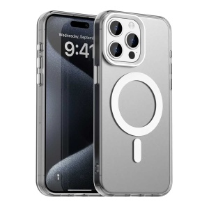Husa pentru iPhone 15 Pro, MagSafe, Antisoc, set cu sticker, CandyCase, Alb