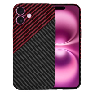 Husa pentru iPhone 16 Plus, SKYDDAR INNOVATION, textura carbon, Carbonite FiberShell, Rosu inchis, set cu sticker