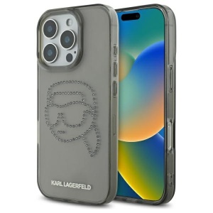 Husa pentru iPhone 16 Pro Max IML Rhinestones, Karl Lagerfeld - Negru