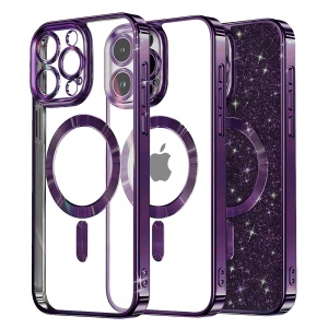 Husa pentru iPhone 16 Pro Max, SKYDDAR INNOVATION, Luxury Glitter Magsafe, Antisoc, Fundal Detasabil 2-in-1, Protectie Superioara, Margini Ridicate, Mov, set cu sticker