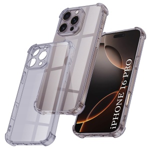 Husa pentru iPhone 16 Pro, SKYDDAR INNOVATION, Shockproof Clear Silicone, Silicon Slim, set cu sticker, Fumuriu