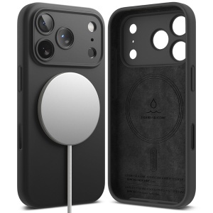 Husa pentru iPhone 17 Pro, Antisoc Silicon, Policarbonat, Ringke, Silicone Magnetic MagSafe, Negru