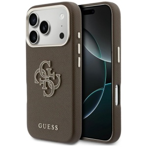 Husa pentru iPhone 17 Pro, Hardcase Resin Logo Protectie Slim, Guess, Maro