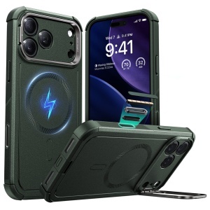 Husa pentru iPhone 17 Pro Max, ESR Cyber Armor Kickstand, Verde