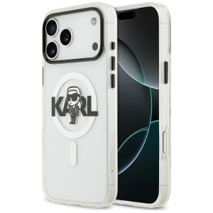 Husa pentru iPhone 17 Pro Max, IML Glitter K&C Heads Logo MagSafe, Clear Mono Karl&Choupette