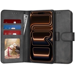 Husa pentru iPhone 17 Pro Max, SKYDDAR INNOVATION, Diary Book, tip carte, cu Portofel Interior, Antisoc, Negru, set cu sticker  - Img 1