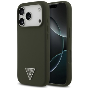 Husa pentru iPhone 17 Pro, Silicone Triangle Logo MagSafe, Guess, Kaki
