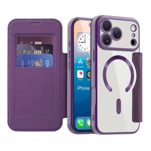 Husa pentru iPhone 17 Pro tip carte, SKYDDAR INOVATION, SmartMag Book, Magsafe, RFiD, Suport Carduri, set cu sticker, Mov