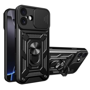Husa pentru iPhone 17, SKYDDAR INNOVATION, CamShield, Inel magnetic, set cu sticker, Negru